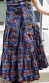 Blue and Red Masquerade -3-tiered wrap skirt.