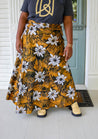 Mustard and grey floral wrap skirt