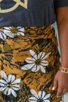 Mustard and grey floral wrap skirt