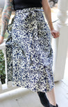 Black and Grey Flower Blocprint Wrap Skirt