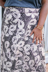 Brown and ivory paisley wrap skirt