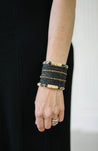 Statement bracelet with black and cream beads