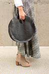 black leather circle bag